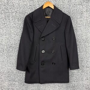 Vintage Military Issue Naval Navy Pea Coat Mens 36R Wool Double Breasted Jacket